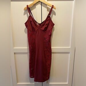Red lace slip dress